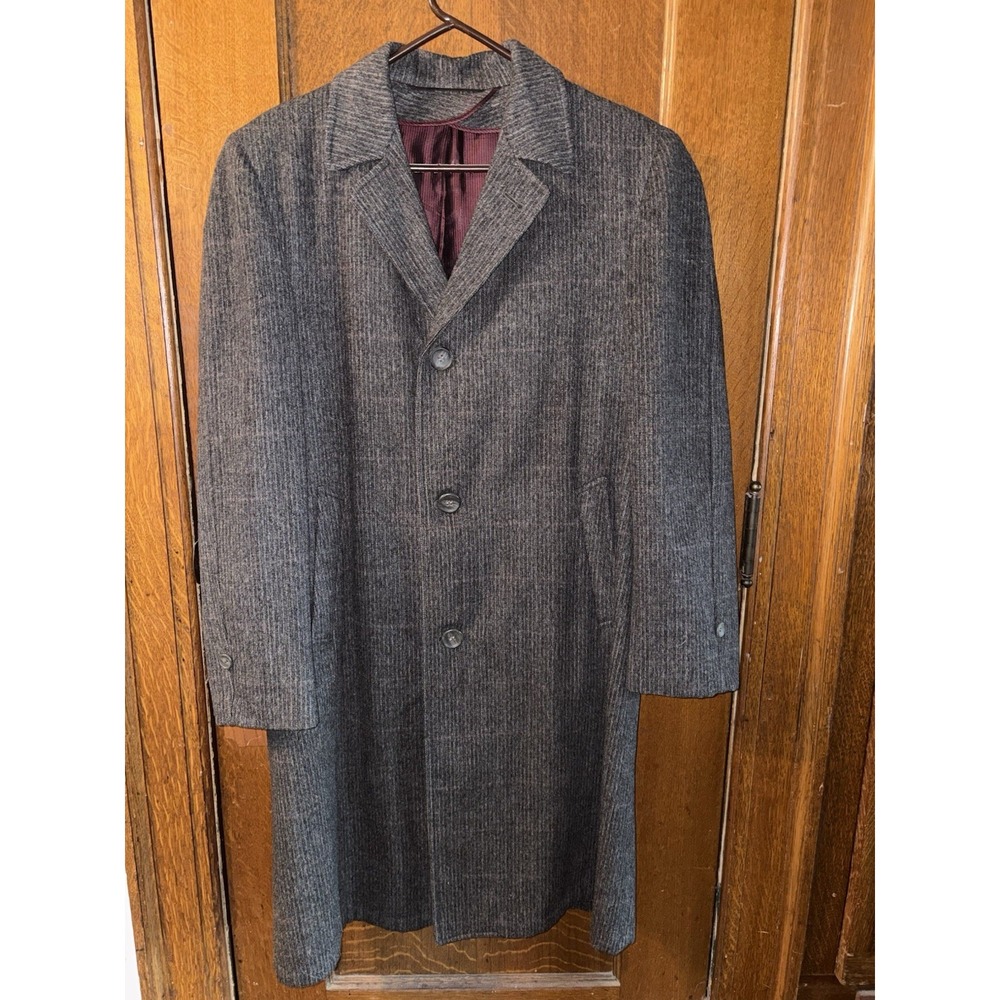 Vintage 50's 60's Men's L Wool Tweed Car Overcoat Car Coat Gray Heather Academia